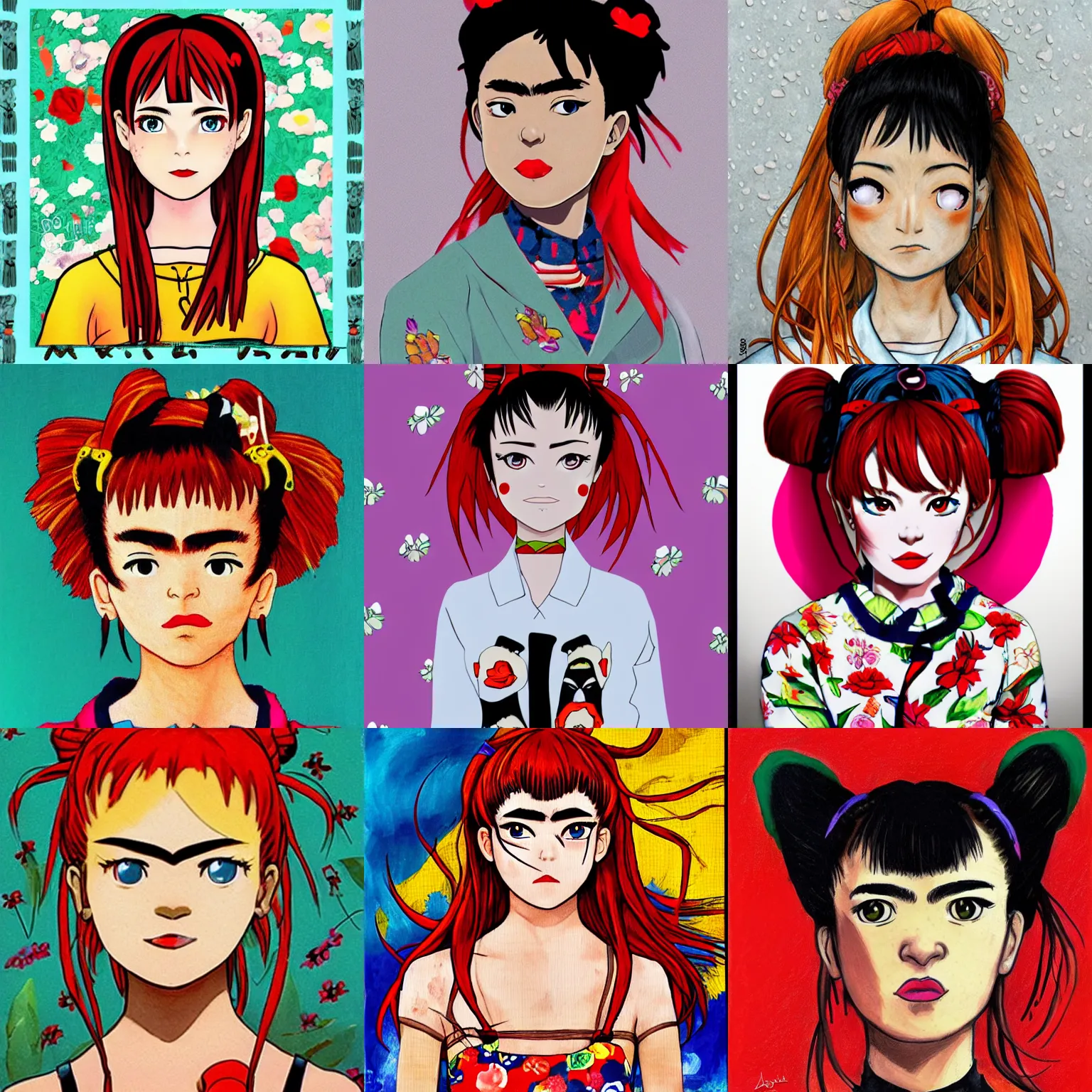 Prompt: asuka langley in the style of frida kahlo