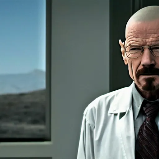 Prompt: A movie still of Walter white wearing the Infinity Gaunlet. 4k.