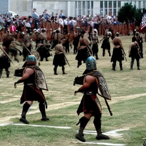 Image similar to roman legions shooting in front of the pentagon ( 2 0 0 3 )