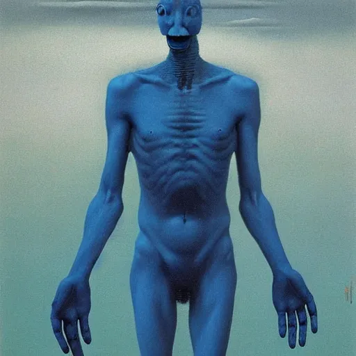 Image similar to a blue creature 4k by zdzisław beksiński