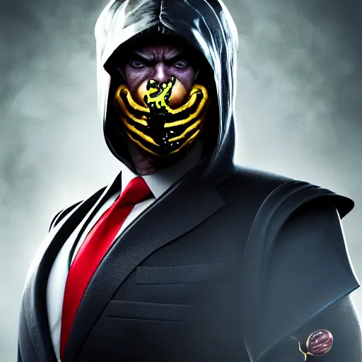 Image similar to Portrait of Donald Trump as Scorpion from Mortal Kombat 11, anger, mystery, fear, highly detailed, ominous vibe, smoke, octane render, cgsociety, artstation, trending on ArtStation, by Travis Sergio Diaz