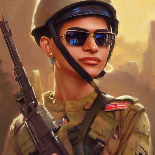 Image similar to Mia Khalifa as a soldier, closeup character art by Donato Giancola, Craig Mullins, digital art, trending on artstation