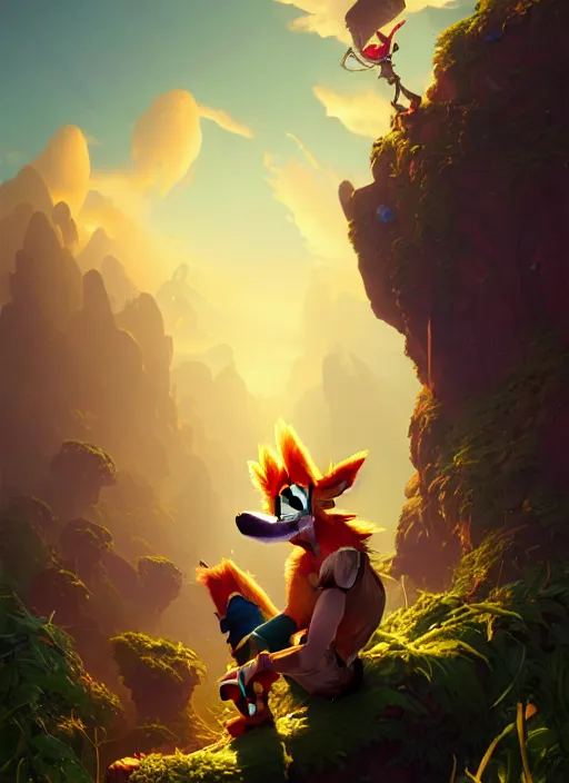 Image similar to Highly detailed portrait of Crash bandicoot, Stephen Bliss, unreal engine, fantasy art by Greg Rutkowski, Loish, Rhads, ferdinand knab, Makoto Shinkai and Lois van baarle, ilya kuvshinov, rossdraws, Tom Bagshaw, alphonse mucha, global illumination, radiant light, detailed and intricate environment