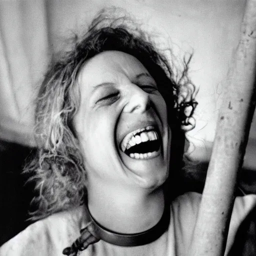 Prompt: Candid portrait photograph of Joan of Arc laughing taken by Annie Leibovitz