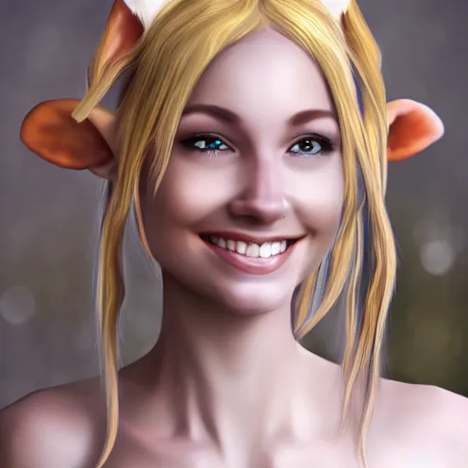 Image similar to photorealistic, beautiful smiling elf girl