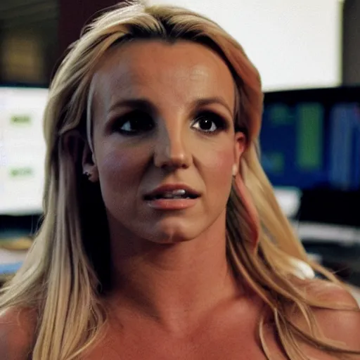 Prompt: cinematic still of britney spears in the office
