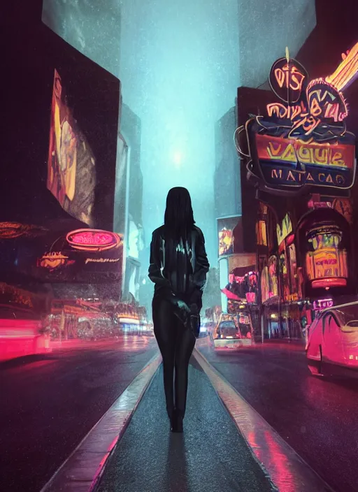 Prompt: 35mm kodak portra photograph of a darkwave vampire on the Las Vegas strip at night by tom bagshaw, cinematic, hyper realism, high detail, octane render, 8k highly professionally detailed, trending on artstation, CGsociety, HDR, concept art