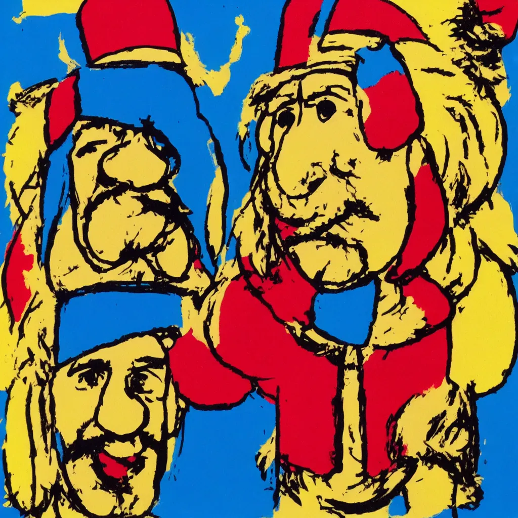 Image similar to a portrait of Asterix painted by Andy Warhol