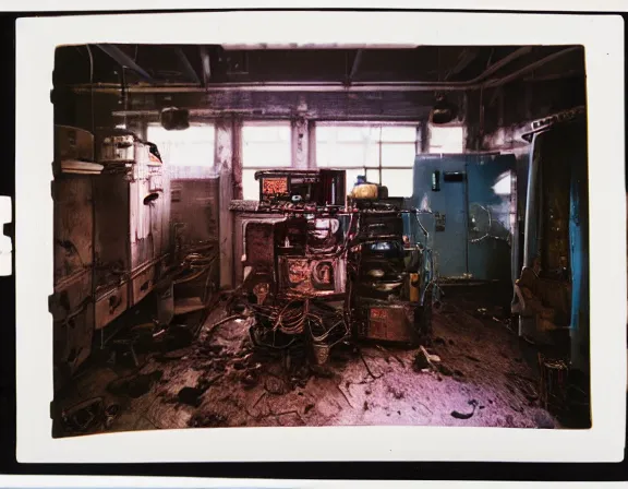 Image similar to kodak portra 4 0 0, wetplate, 8 k, shot of a highly detailed helium medium size room with figure film still 1 9 9 2 industrial chaos terror