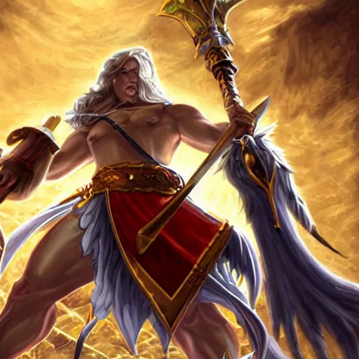 Image similar to a fantasy portrait of a giant golden axe weapon