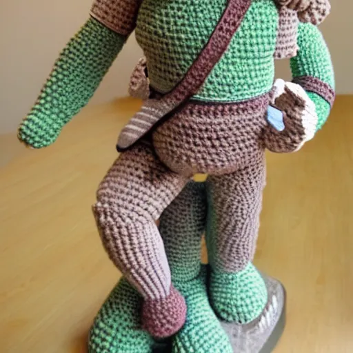 Prompt: amigurumi crocheted toy of the statue of david by michelangelo - n 6