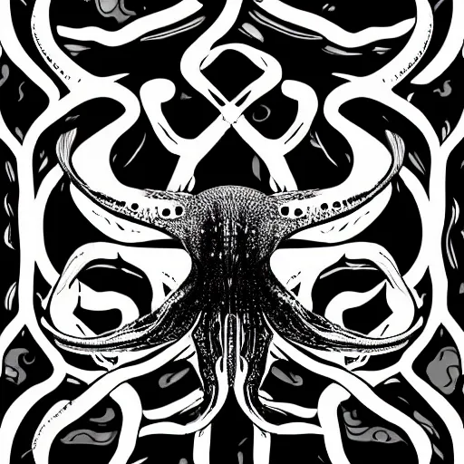 Prompt: very angry squid, 🦑 design, squared border, clean and sharp focus, very arranged detailed, minimalist, black and white, mad cuttlefish, cute decapodiformes