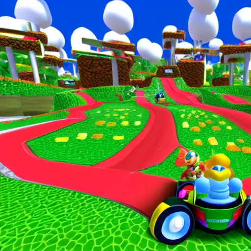 Image similar to A Mario Kart Double Dash Custom Track in Daisy Garden.