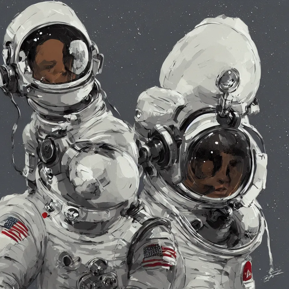 Prompt: a detailed concept art of a astronaut helmet wearing a headphone by ashley wood, digital painting, digital art, beautiful, dynamic lighting, cinematic, epic composition, masterpiece