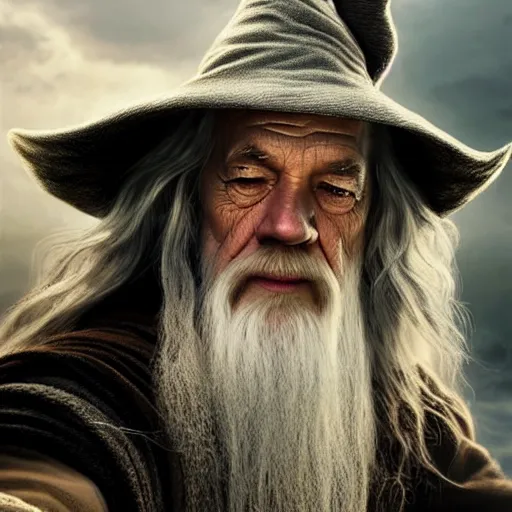 Prompt: selfie of gandalf, fine detailed face, long curly hair, stunning 3 d render inspired art by greg rutkowski and xiang duan and thomas eakes, realistic, highly detailed attributes and atmosphere, dim volumetric cinematic lighting, 8 k octane detailed render, post - processing, masterpiece, golden hour, soft focus