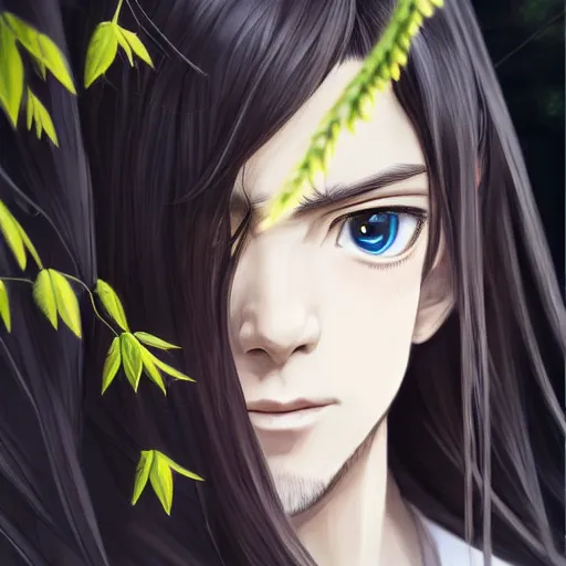 Image similar to a portrait of a young beautiful prince, golden eyes, long black hair, white hanfu, elegant, intricate, backlit, incredible lighting, strong rim light, subsurface scattering, photorealistic anime, epic beautiful landscape, cherry trees, highly detailed, digital painting, by Heise Jinyao, Heise-Lian Yan Fang, Feimo, Rossdraws, HDRI, vivid colors, high contrast, 8k