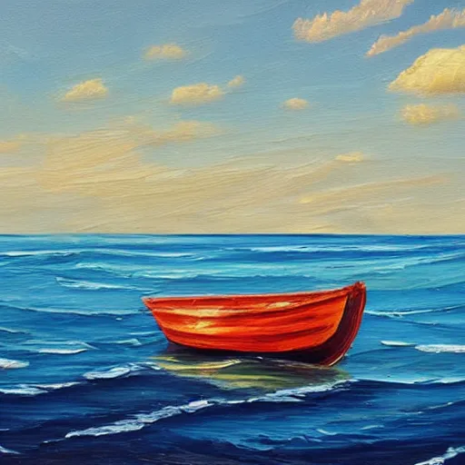 Image similar to a boat in the ocean, oil painting