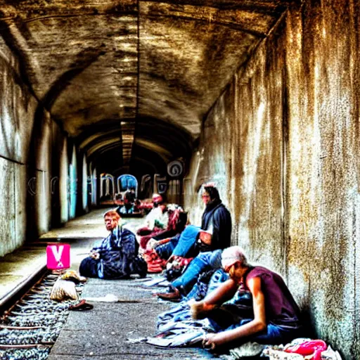 Prompt: poor people life under railway bridge, hyper realistic, best on adobe stock, 3 5 mm lens by steve mccury