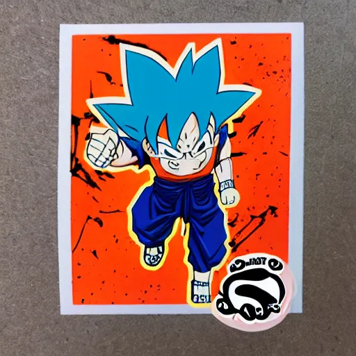 Image similar to die cut sticker, goku one piece style, splatter paint