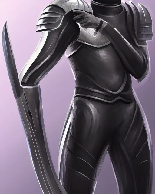 Image similar to digital illustration of a sleek futurstic warrior, curved smooth armor, holding a curved futuristic weapon | | epic - fine - clean, polished, trending on artstation, brush strokes