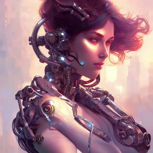 Prompt: beautiful cyborg girl, fantasy, intricate, elegant, highly detailed, digital painting, artstation, concept art, wallpaper, smooth, sharp focus, illustration, art by artgerm and greg rutkowski and alphonse mucha