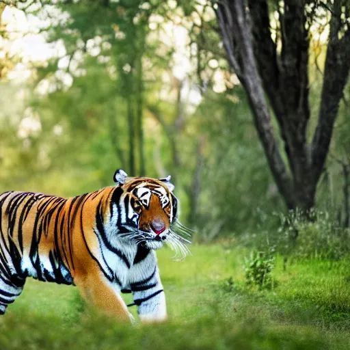 Image similar to portrait photo still of tiger with an elephant trunk!!!. 8 k, 8 5 mm f 1. 8