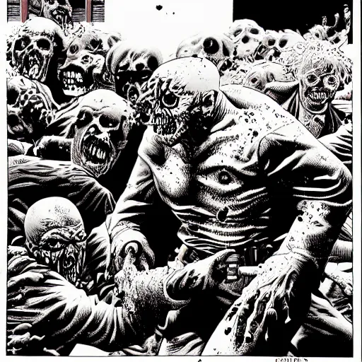 Image similar to zombie apocalypse by richard corben, detailed