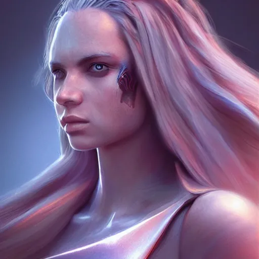 Image similar to female angel warrior. hyperrealistic portrait, photo realistic, poster, artstation, volumetric lighting, digital art, very detailed face by magali villeneuve