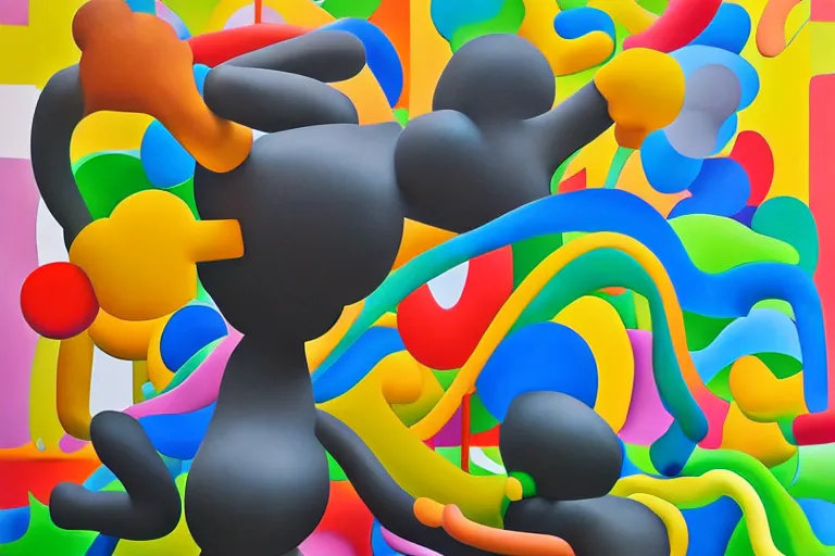 Prompt: big abstract sculpture in the style of kaws by james jean and shusei nagaoka, oil on canvas, surrealism, neoclassicism, renaissance, hyper realistic, ultra detailed, cell shaded, 8 k