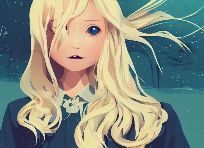 Image similar to little girl with long blonde hair on halloween. clean cel shaded vector art. shutterstock. behance hd by lois van baarle, artgerm, helen huang, by makoto shinkai and ilya kuvshinov, rossdraws, illustration, art by ilya kuvshinov