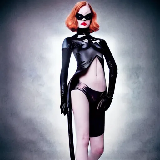 Image similar to Full-body portrait of Emma Stone as catwoman, trending on Artstation, by Nick Knight, by Bella Kotak, by Paolo Roversi, by Tyler Shields