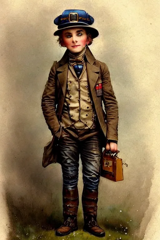 Image similar to ( ( ( ( ( 2 0 5 0 s retro future 1 0 year boy old adventurer super scientest in steampunk mechanics costume full portrait. muted colors. ) ) ) ) ) by jean - baptiste monge!!!!!!!!!!!!!!!!!!!!!!!!!!!!!!