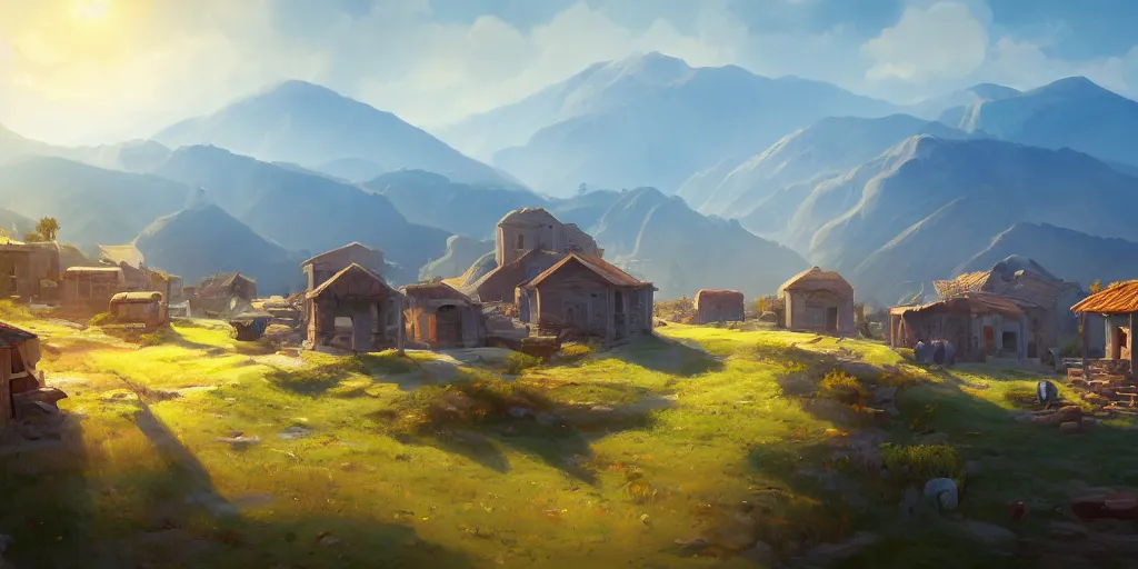 Prompt: Lively sunny landscape of a greek village realistic detailed digital art by Maxwell Boas Jessica Rossier Christian Dimitrov Anton Fadeev trending on Artstation CGSociety rendered in Unreal Engine 4k HQ