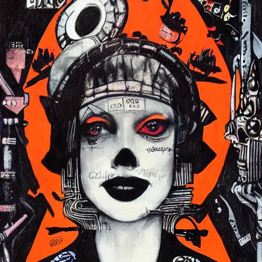 Image similar to post - punk cabaret album cover, black, white, orange, psychedelic, new age, magic, enki bilal