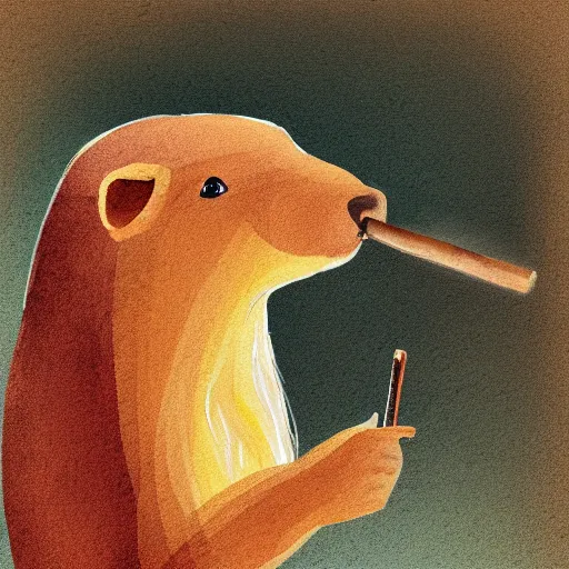 Prompt: capybara smoking a cigar, digital art