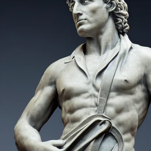 Prompt: photorealistic marble statue of Bruce Springsteen