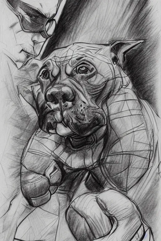 Prompt: highly detailed pencil sketch of a retired boxer sitting outside the boxing ring by todd mcfarlane and joe madureira