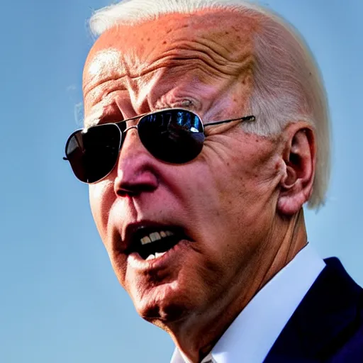 Image similar to Joe Biden with blonde hair blown around on a windy day and bad deep orange makeup