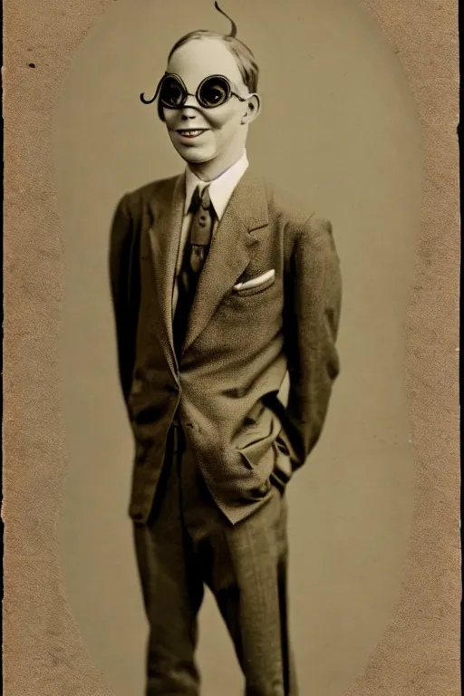 Prompt: anthropomorphic locust, wearing a suit, vintage photograph, sepia