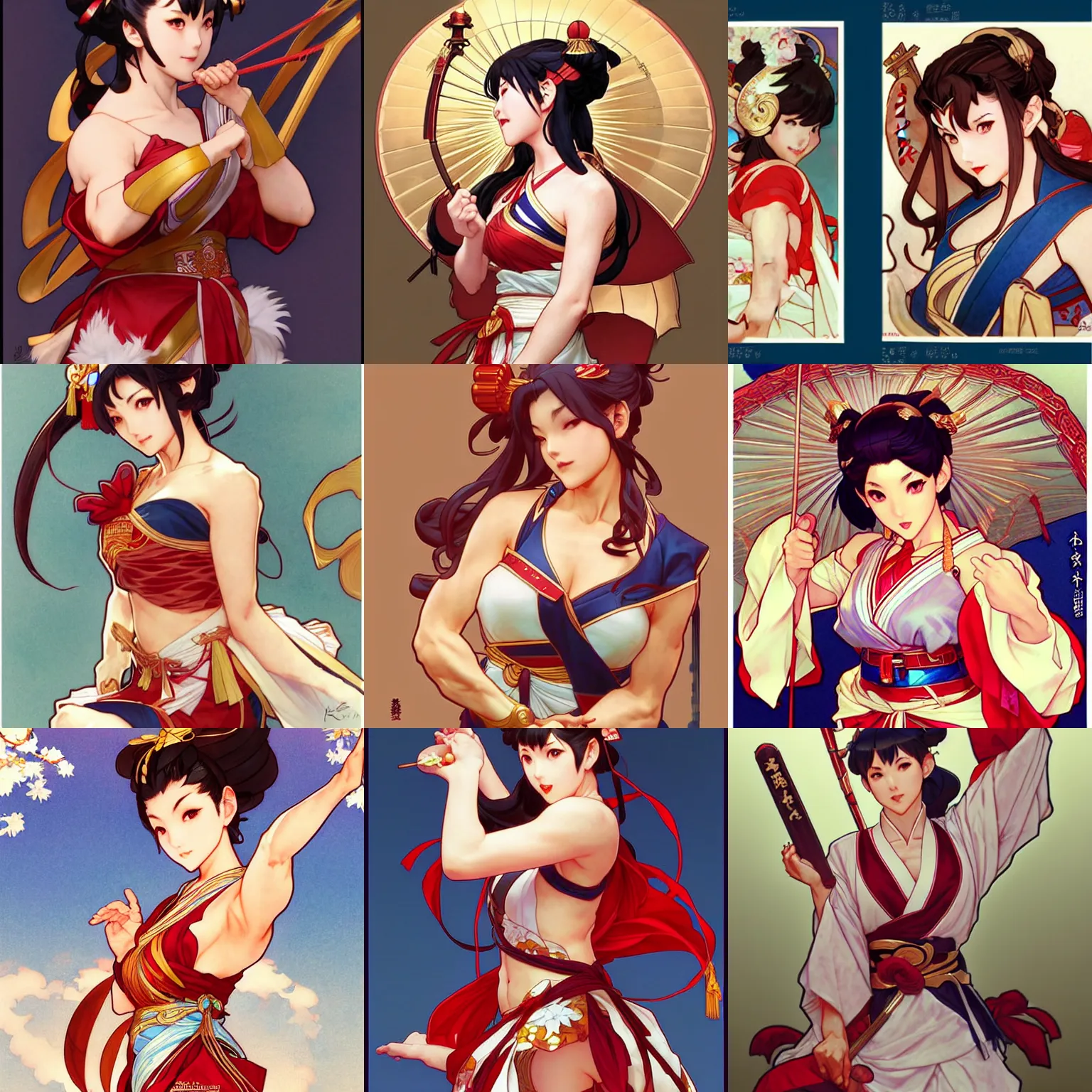 Prompt: an adorable chun - li as a shinto miko by krenz cushart, artgerm, alphonse mucha, akihiko yoshida