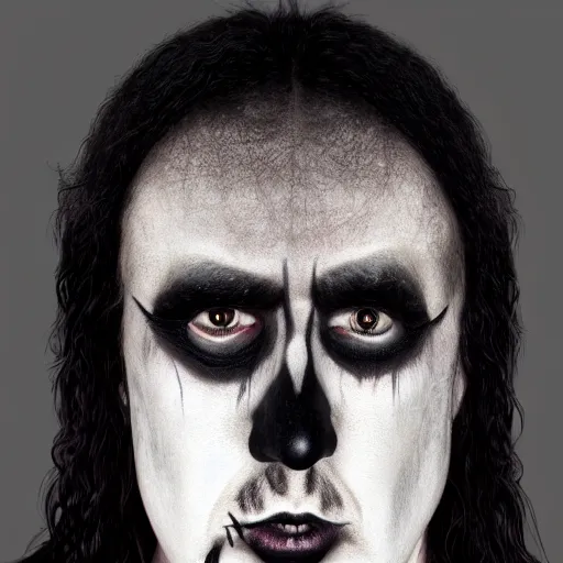 Prompt: portrait of weird Al yankovic in black metal makeup 8k highly detailed.