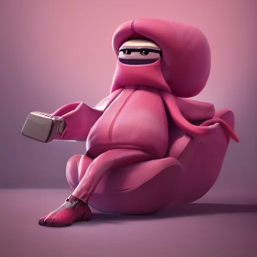 Prompt: a pink squid sitting in a comfortable armchair while playing videogames, digital art, trending on artstation, cgsociety, octane render, RPG portrait, dynamic lighting, fantasy art, hyperrealistic