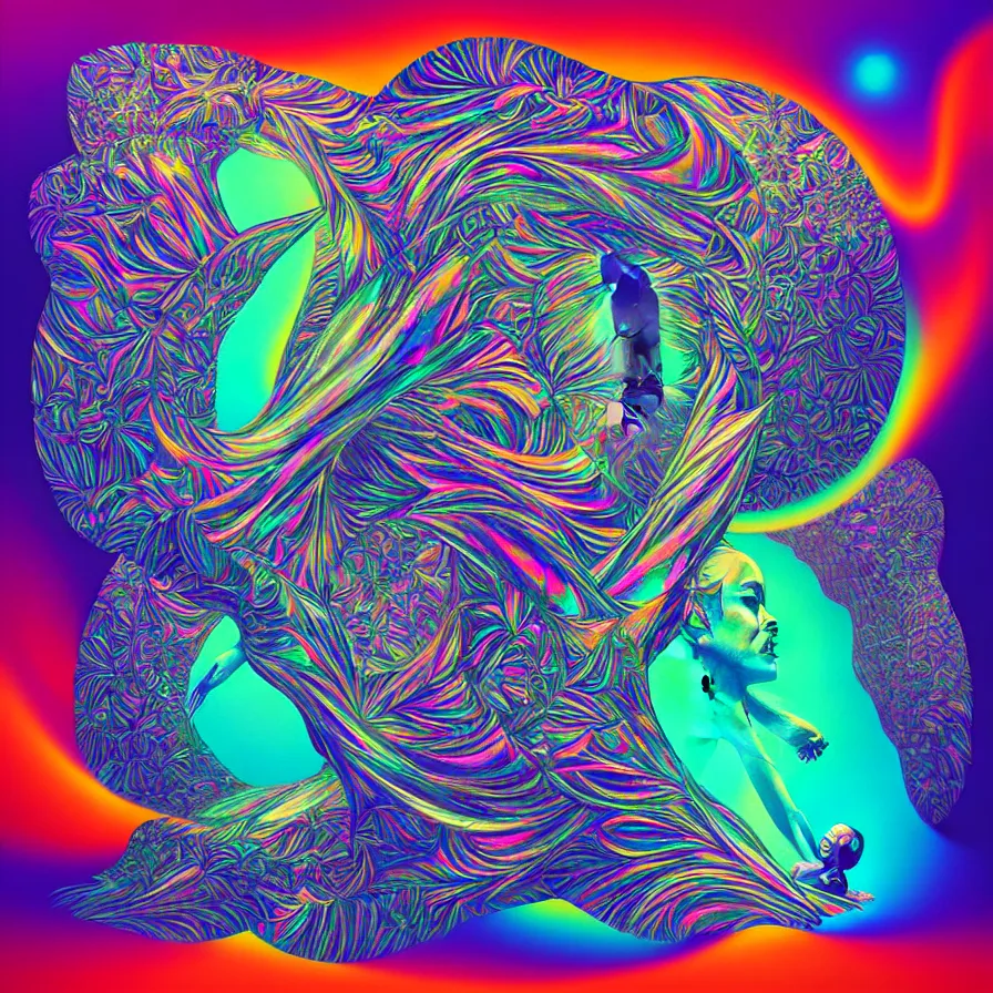 Image similar to album cover design tropical iridescent dmt trip, by Jonathan Zawada, Pi-Slices and Android Jones, digital art