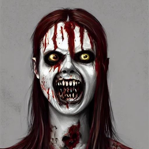 Prompt: color head portrait of katarina radivojevic grinning as a zombie, 7 days to die zombie, gritty background, fine art, award winning, intricate, elegant, sharp focus, cinematic lighting, digital painting, 8 k concept art, art by michael hussar, art by brom, art by guweiz and z. w. gu, 8 k