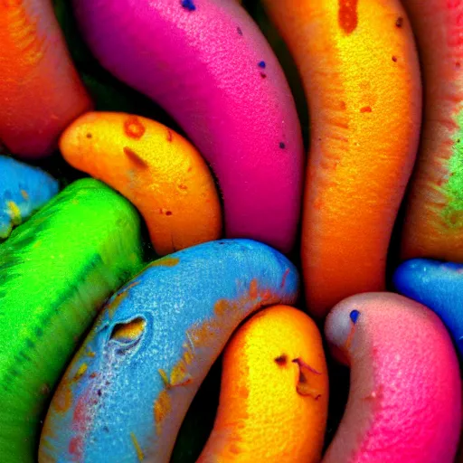 Image similar to colorful slugs intertwining, hd closeup, nature photography, featured