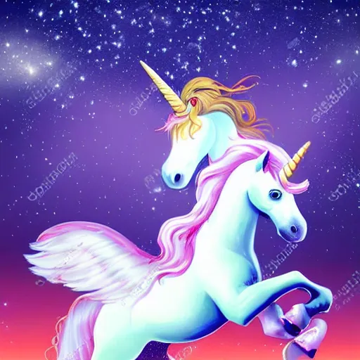 Image similar to Beautiful girl in white riding the unicorn