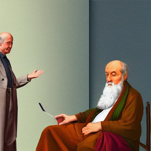 Prompt: a philosopher giving a lecture, vibrant digital art