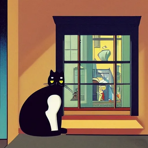 Image similar to cute cat Edward Hopper mcbess