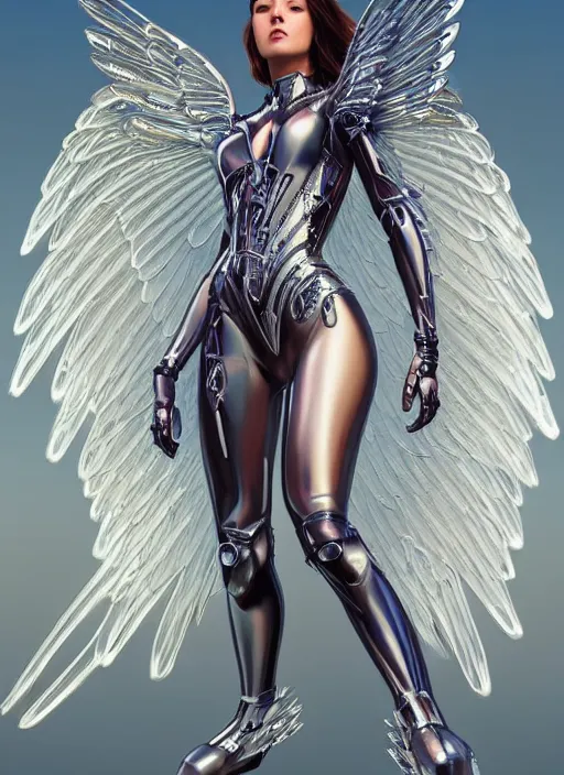 Prompt: full body photo of a gorgeous young mechanical angel woman with crystal wings in the style of stefan kostic, realistic, sharp focus, 8 k high definition, insanely detailed, intricate, elegant, art by stanley lau and artgerm