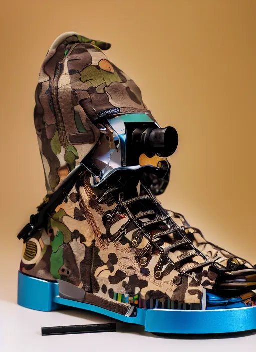 Image similar to hyperrealistic and heavy detailed product photo bape avant garde shoe of movie the fifth element, in front of white back drop, whole shoe is in picture, leica sl 2 5 0 mm, vivid color, high quality, high textured, real life